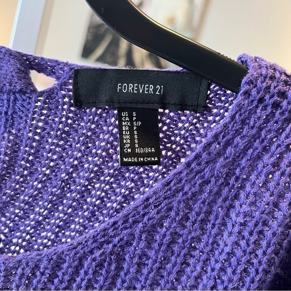 FOREVER 21 Purple S Slouchy Lace Up Back Box Sweater Cable Knit Scoop Neck - Picture 3 of 15